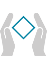hands around blue diamond shape