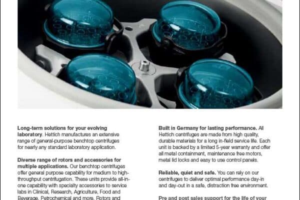 Hettich Benchtop Centrifuges sell sheet