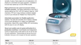 Hettich EBA 200 S blood, urine, pediatric, PPP, COAG small centrifuge product sheet