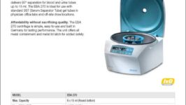 Hettich EBA 270 blood, urinalysis, pediatric small centrifuge product sheet
