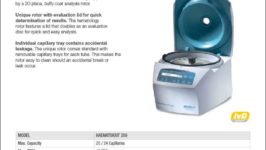 Hettich HAEMATOKRIT 200 small centrifuge sell sheet