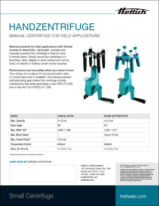 HANDZENTRIFUGE Product Sheet Hettich