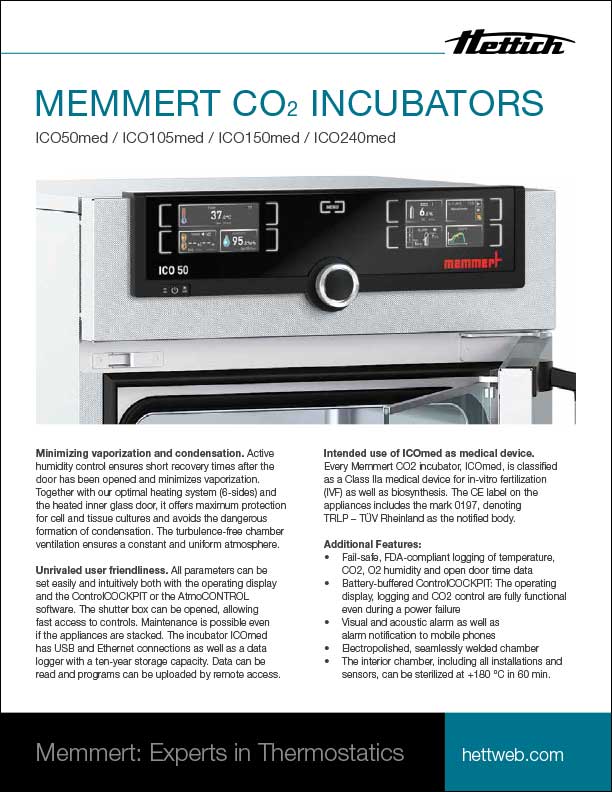 Memmert CO2 Incubators Product Sheet Hettich