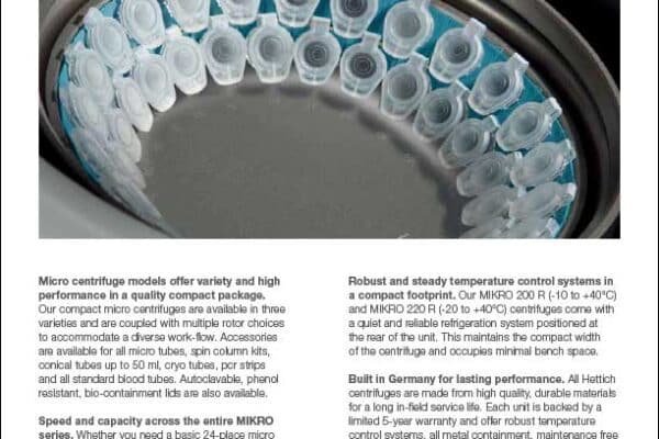 Hettich Micro Centrifuges sell sheet