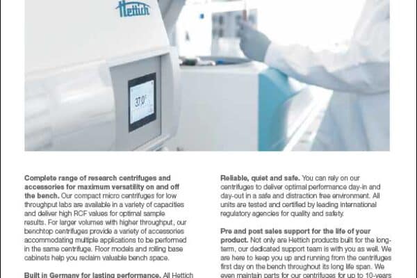 Hettich research centrifuges sell sheet
