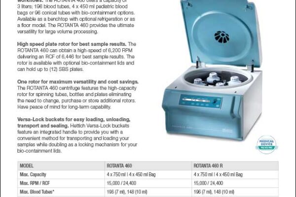 Hettich ROTANTA 469 R benchtop centrifuge product sheet