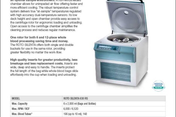 Hettich ROTO SILENTA 630 RS floor centrifuge product sheet