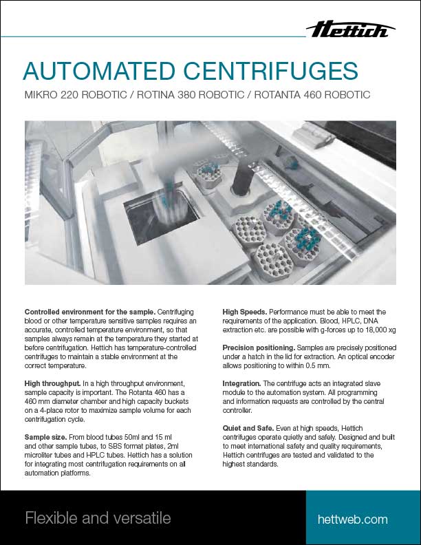 Automated Centrifuges Product Sheet Hettich