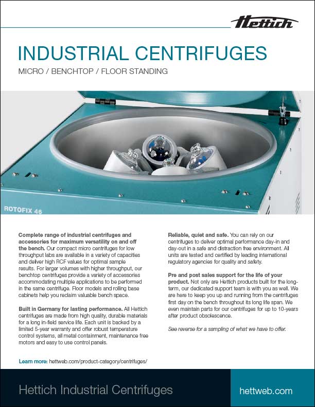Industrial Centrifuges Product Sheet Hettich