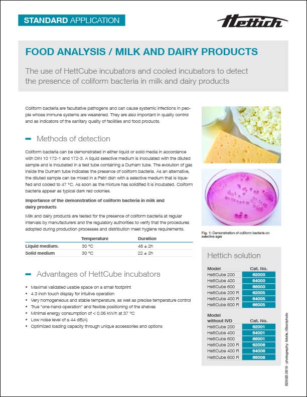 Coliform Bacteria in Dairy Products Application Note Hettich