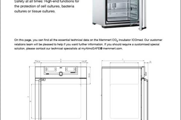 Memmert ICO105 CO2 incubator product specification sheet