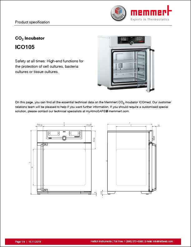 Memmert ICO105 Product Specification Sheet Hettich