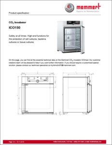 Memmert ICO150 CO2 incubator product specification sheet