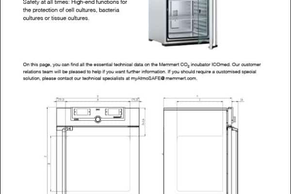 Memmert ICO240 CO2 incubator product specification sheet