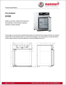 Memmert ICO50 CO2 incubator product specification sheet