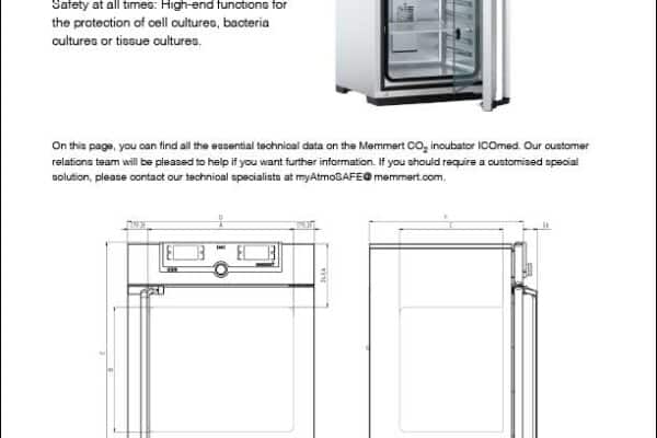 Memmert ICO50 CO2 incubator product specification sheet