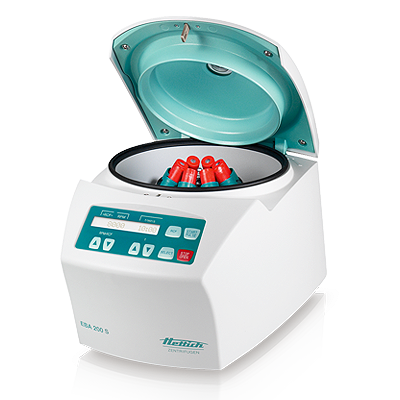 Hettich EBA 200 small centrifuge with lid open
