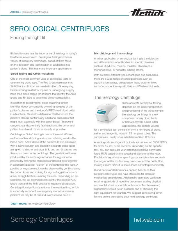 Finding the right serological centrifuge Hettich