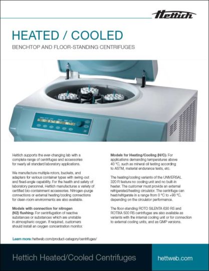 Hettich Heated/Cooled Benchtop and floor standing centrifuges product description