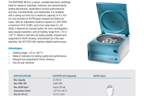 Hettich ROTOFIX 46 H benchtop centrifuge product sheet
